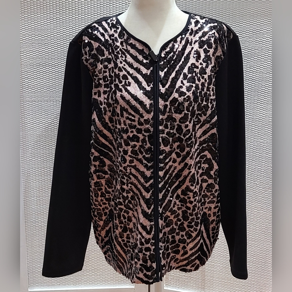 Bob Mackie Wearable Art sequin animal print jacket size Large